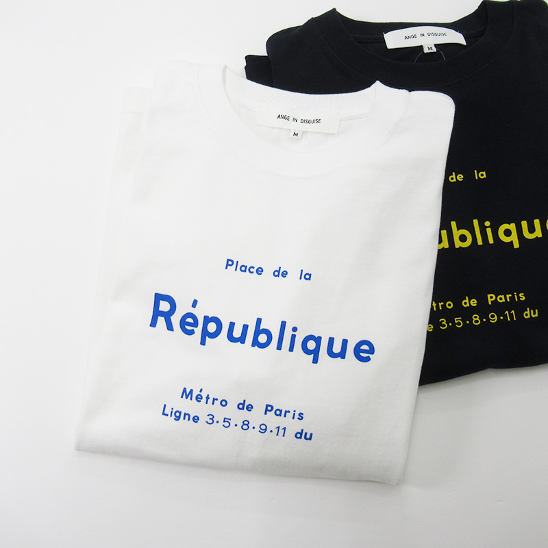 ANGE IN DISGUISE プリントTシャツ ”Republique”/wh＊bl